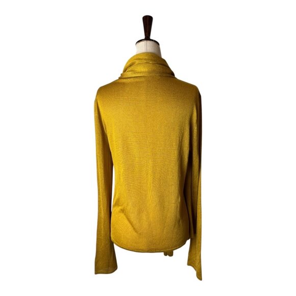 Sally Lapointe Sweater Women 8 Gold Metallic‎ Lightweight Knit Wrap Neck Luxury - Picture 3 of 11